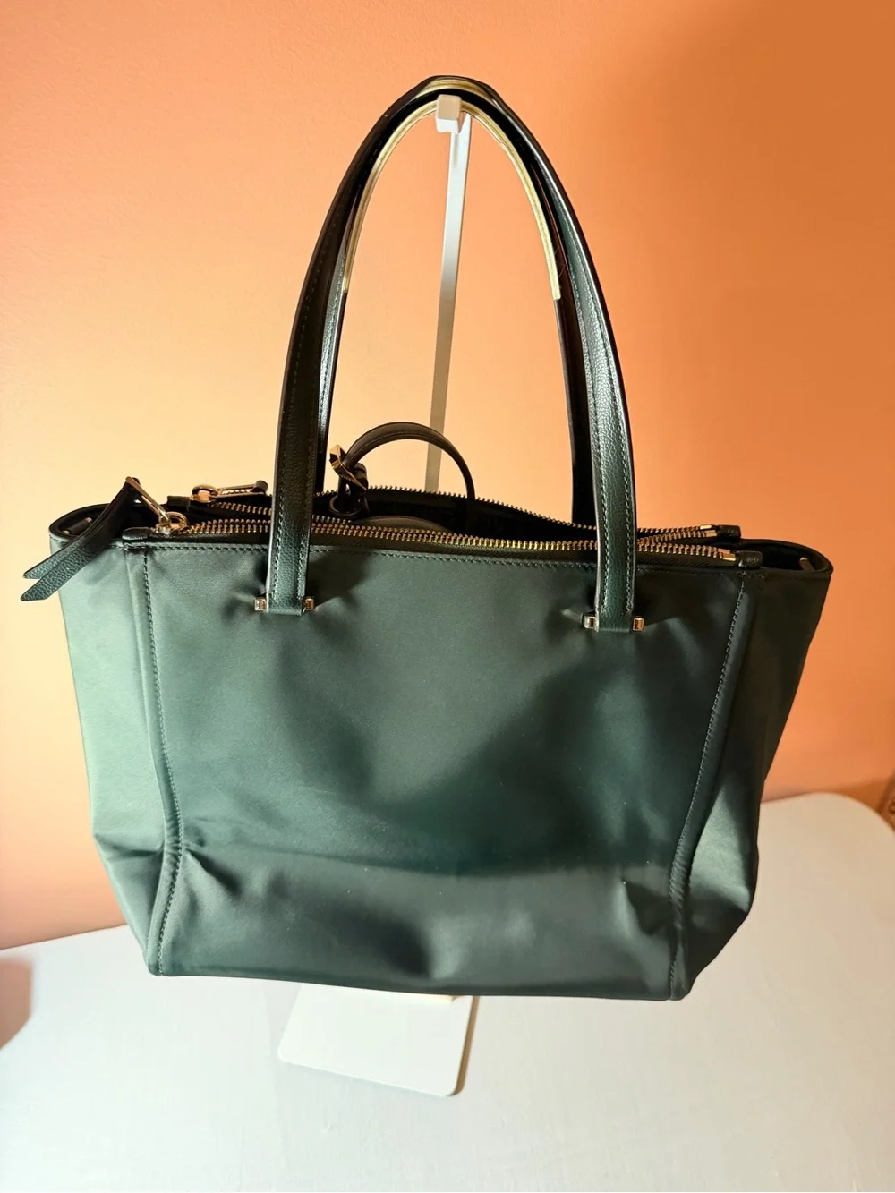 kate spade dark green tote with gold hardware